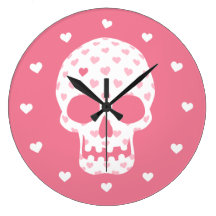 Skull Heart Pattern Round Clocks