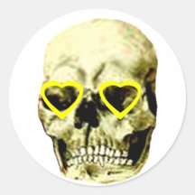 Skull Hearts Yellow The MUSEUM Zazzle Gifts Round Stickers