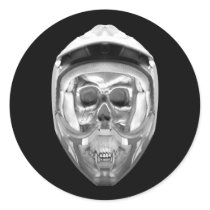 Skull Helmet on Black Round Stickers