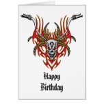 Skull Horns Flames and Handlebars Card