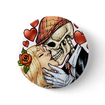 Skull Kiss with Hearts and Roses by Al Rio