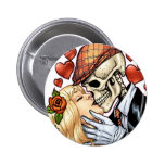Skull Kiss with Hearts and Roses by Al Rio Buttons