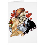 Skull Kiss with Hearts and Roses by Al Rio Cards