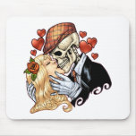 Skull Kiss with Hearts and Roses by Al Rio mousepads