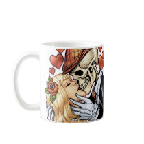 Skull Kiss with Hearts and Roses by Al Rio Mugs