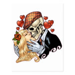 Skull Kiss with Hearts and Roses by Al Rio Postcard