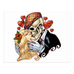 Skull Kiss with Hearts and Roses by Al Rio Post Card
