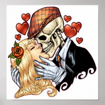 Skull Kiss with Hearts and Roses by Al Rio