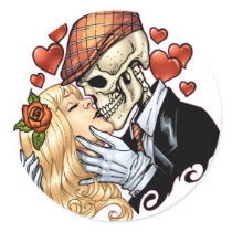 Skull Kiss with Hearts and Roses by Al Rio