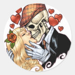 Skull Kiss with Hearts and Roses by Al Rio Round Sticker