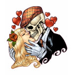 Skull Kiss with Hearts and Roses by Al Rio t-shirts
