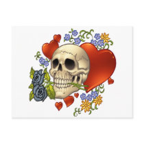 Skull Love - Skulls, Roses and Hearts by Al Rio Postcard