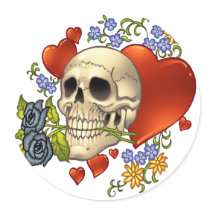 Skull Love - Skulls, Roses and Hearts by Al Rio Stickers
