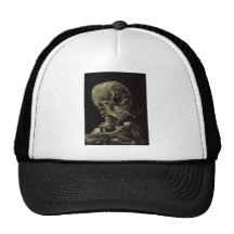 Skull of a Skeleton with Burning Cigarette Mesh Hat
