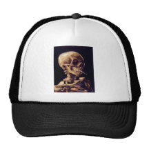 Skull of a Skeleton with Burning Cigarette Mesh Hats