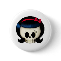 Skull of Rockabilly Girl Button