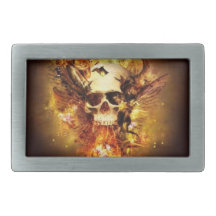 Skull on fire rectangular belt buckles