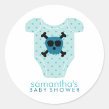 Skull Outfit Boy Baby Shower Round Sticker