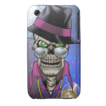 Skull Pimp with Hat, Glasses, Gold Chain and Disco Case-Mate iPhone 3 Case