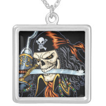 Skull Pirate with Sword and Hook by Al Rio Pendant