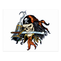 Skull Pirate with Sword and Hook by Al Rio Postcard