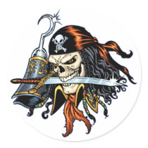 Skull Pirate with Sword and Hook by Al Rio Round Sticker