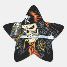 Skull Pirate with Sword and Hook by Al Rio Sticker