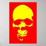 Skull Pop Art Poster - Red & Yellow