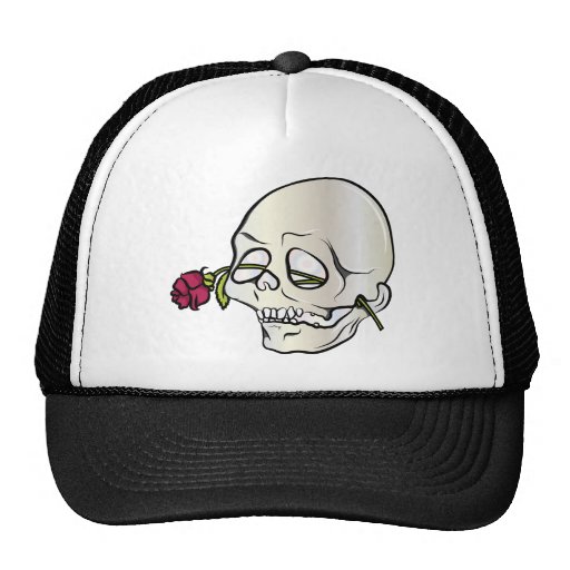 Skull ~ Red Rose 2 Tattoo Skull Fantasy Art Trucker Hat