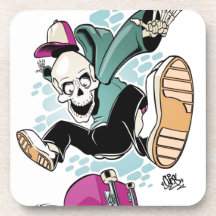 skull skateboard cartoon drink coasters