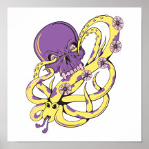 skull squid attack vector cartoon art poster
