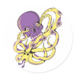 skull squid attack vector cartoon art round sticker