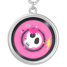 Skull Vinyl Record Necklace (Pink)