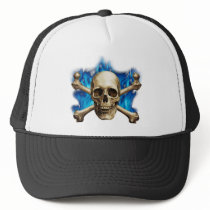 Skull w/ Blue Flame Mesh Hat
