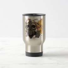 Skull wearing gasmask mug