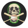SKULL WITH BASEBALL AND BATS ROUND STICKERS