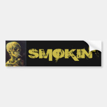 Skull with Burning Cigarette Bumper Sticker