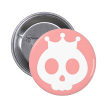Skull with Crown Cartoon Pink Button