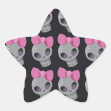 Skull with Pink Bow Print Star Stickers