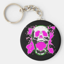SKULL WITH PINK PAINT SPLATTER KEYCHAINS