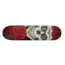skulls and roses skate board deck