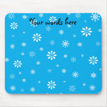 Sky blue and white snowflake mouse pad