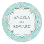 Sky Blue Bride & Groom Names Paisley Sticker Tag
