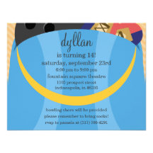 Sky Blue In The Bag Bowling Birthday Party Custom Invitation