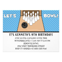 Sky Blue Let's Bowl Bowling Birthday Party Personalized Invite