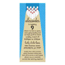 Sky Blue Lucky Strike Bowling Birthday Party Invitations