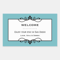 Sky blue wrought iron frame out of town gift bag stickers