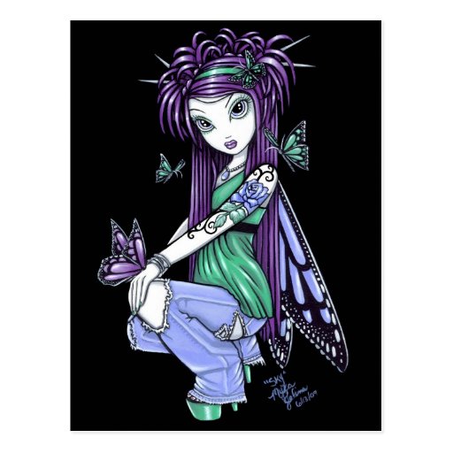 "Sky" Butterfly Rose Fairy Postcard