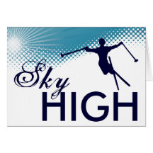 sky high skiing greeting card