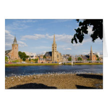 Skyline and river of quaint town of Inverness Greeting Cards